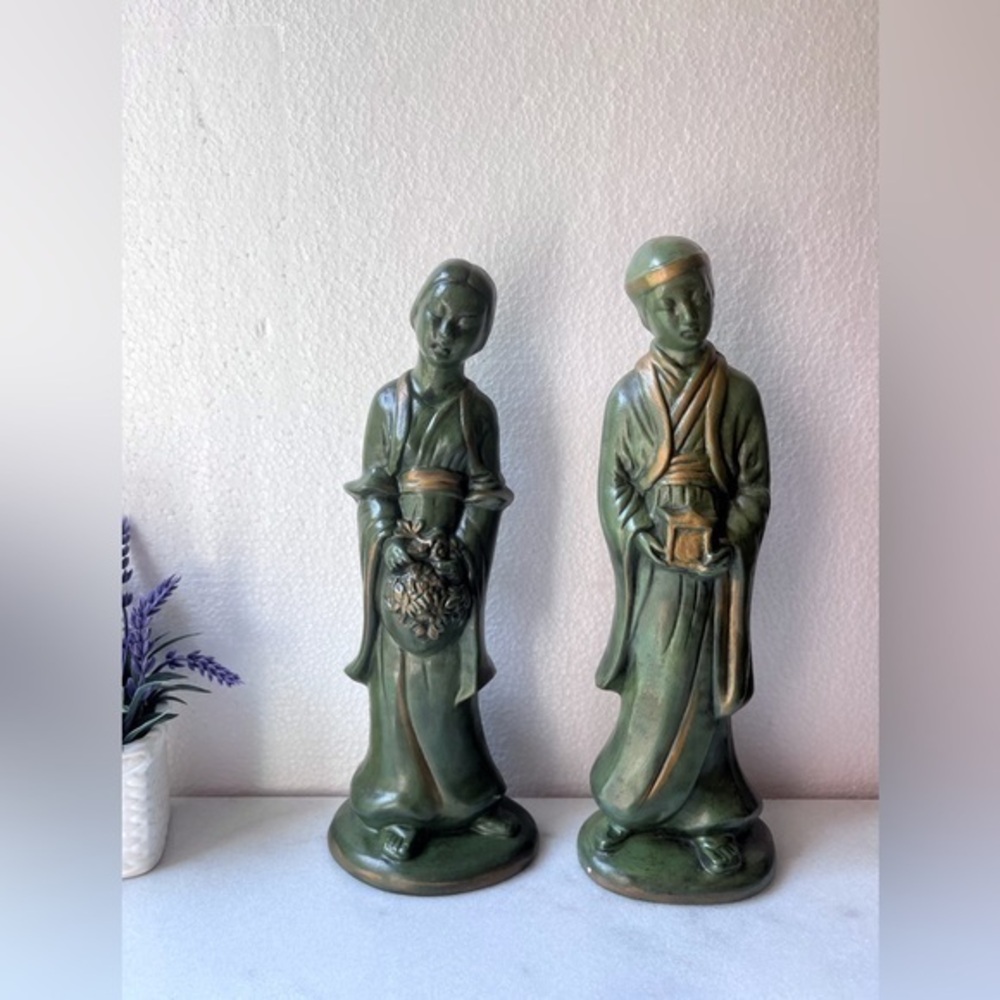 Vintage Asian couple figurines signed
